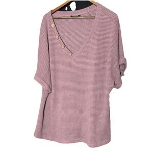 Bloomchic pink Waffle Knit Half Sleeve Button Details Top boho cottage 22 24‎